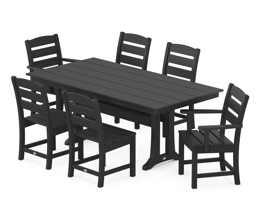 POLYWOOD® Lakeside 7-Piece Farmhouse Trestle Dining Set - Black