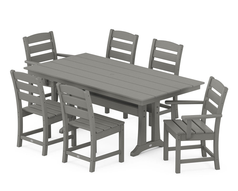 POLYWOOD® Lakeside 7-Piece Farmhouse Trestle Dining Set - Slate Grey