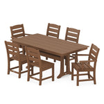 POLYWOOD® Lakeside 7-Piece Farmhouse Trestle Dining Set - Teak