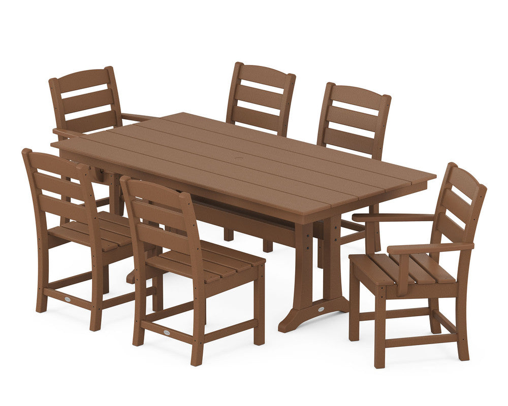 POLYWOOD® Lakeside 7-Piece Farmhouse Trestle Dining Set - Teak