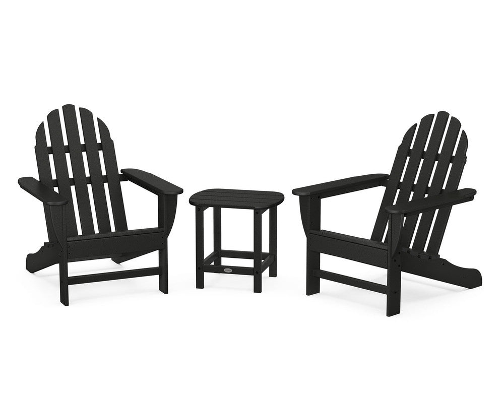 POLYWOOD® Classic Adirondack 3-Piece Set with South Beach 18" Side Table - Black