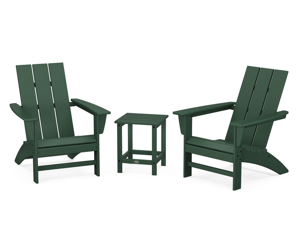 POLYWOOD® Modern 3-Piece Adirondack Set with Long Island 18" Side Table - Green