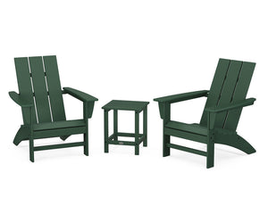POLYWOOD® Modern 3-Piece Adirondack Set with Long Island 18" Side Table - Green