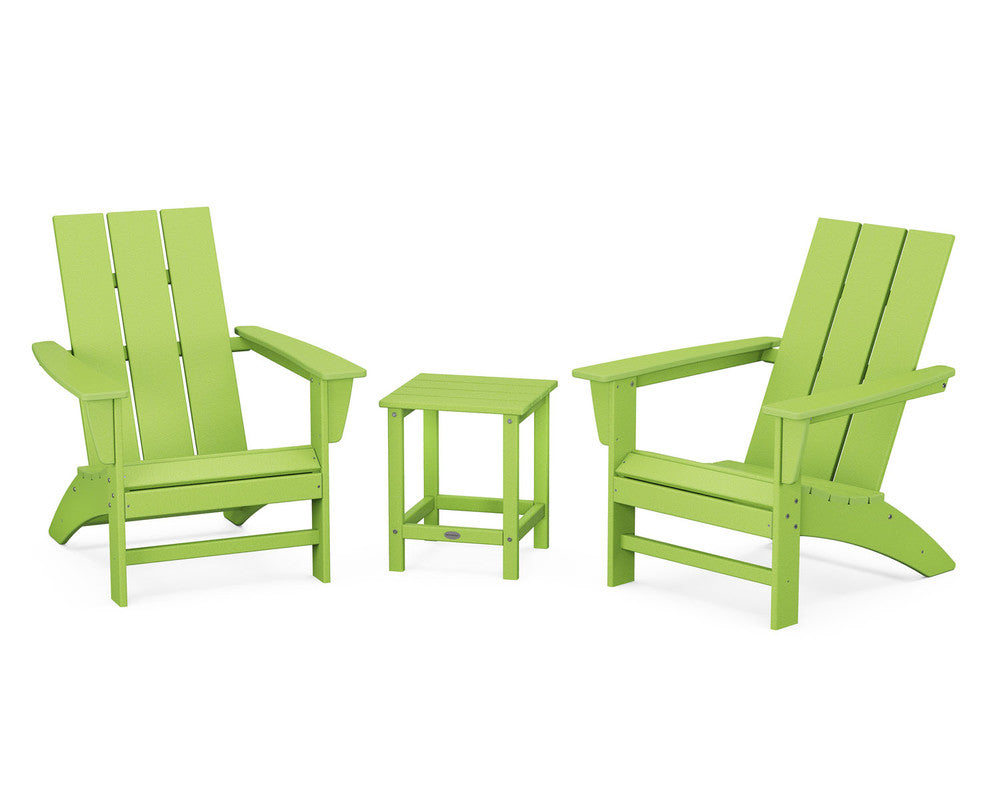 POLYWOOD® Modern 3-Piece Adirondack Set with Long Island 18" Side Table - Lime