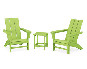 POLYWOOD® Modern 3-Piece Adirondack Set with Long Island 18" Side Table - Lime