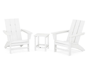 POLYWOOD® Modern 3-Piece Adirondack Set with Long Island 18" Side Table - White