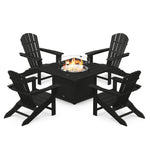 POLYWOOD® Palm Coast 5-Piece Adirondack Chair Conversation Set with Fire Pit Table - Black