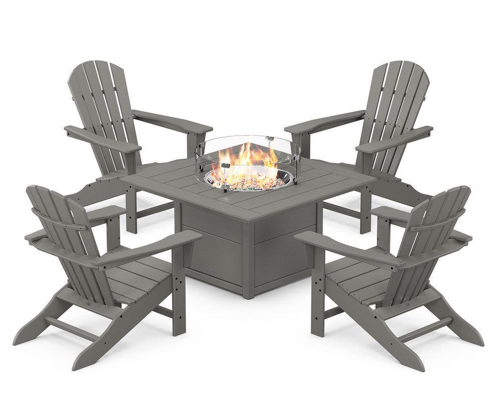 POLYWOOD® Palm Coast 5-Piece Adirondack Chair Conversation Set with Fire Pit Table - Slate Grey