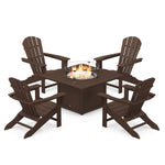 POLYWOOD® Palm Coast 5-Piece Adirondack Chair Conversation Set with Fire Pit Table - Mahogany