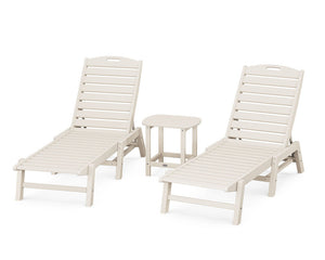 POLYWOOD® Nautical 3-Piece Chaise Lounge Set with South Beach 18" Side Table - Sand