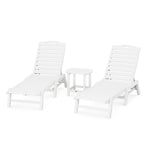 POLYWOOD® Nautical 3-Piece Chaise Lounge Set with South Beach 18" Side Table - White