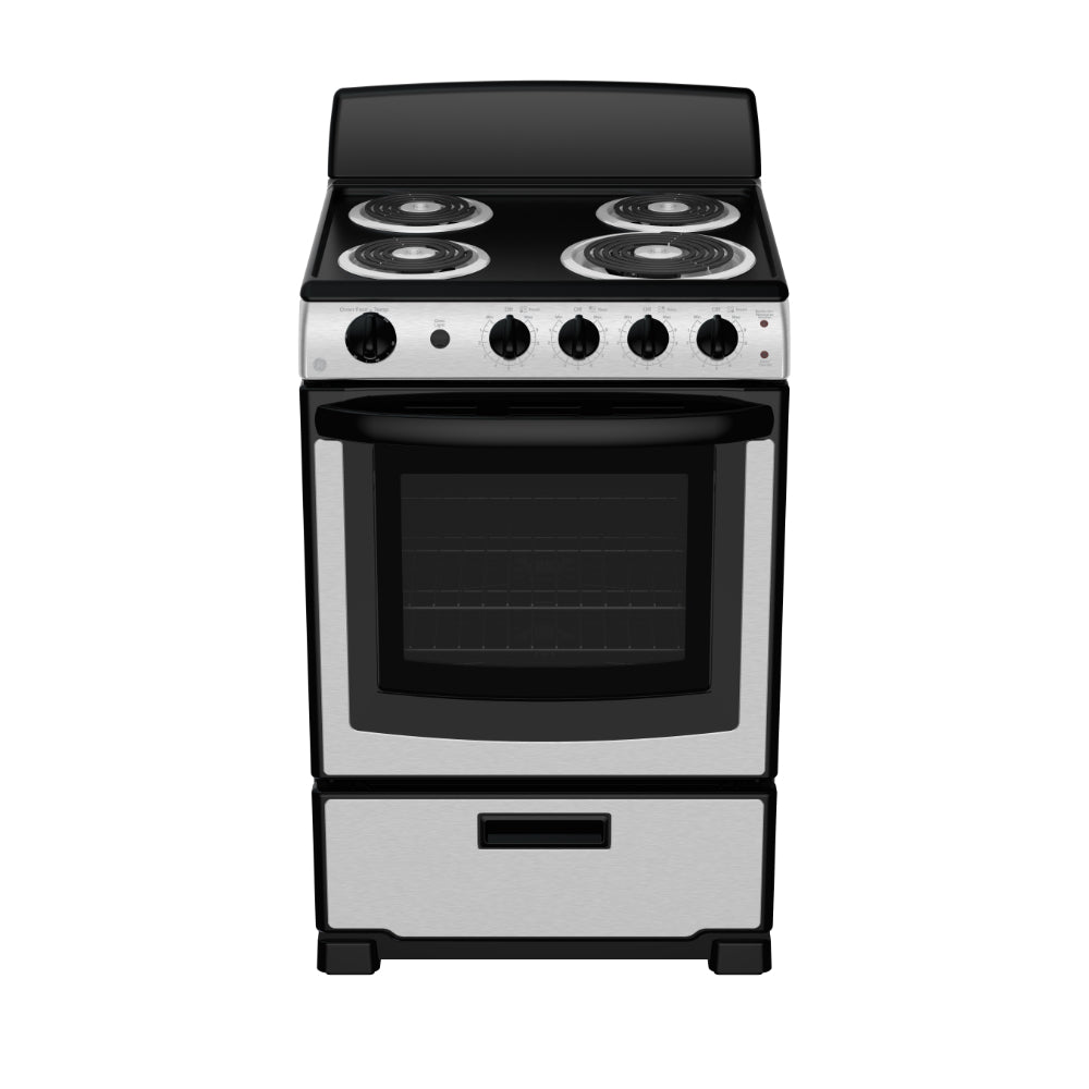 GE Stainless Steel 24" Slide-In Front-Control Electric Range (2.9 Cu. Ft.) - JCAS300RPS