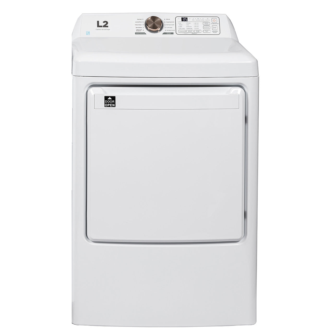 L2 White Electric Dryer with French Display (7.5 Cu. Ft) - LE52N1BWWCFR