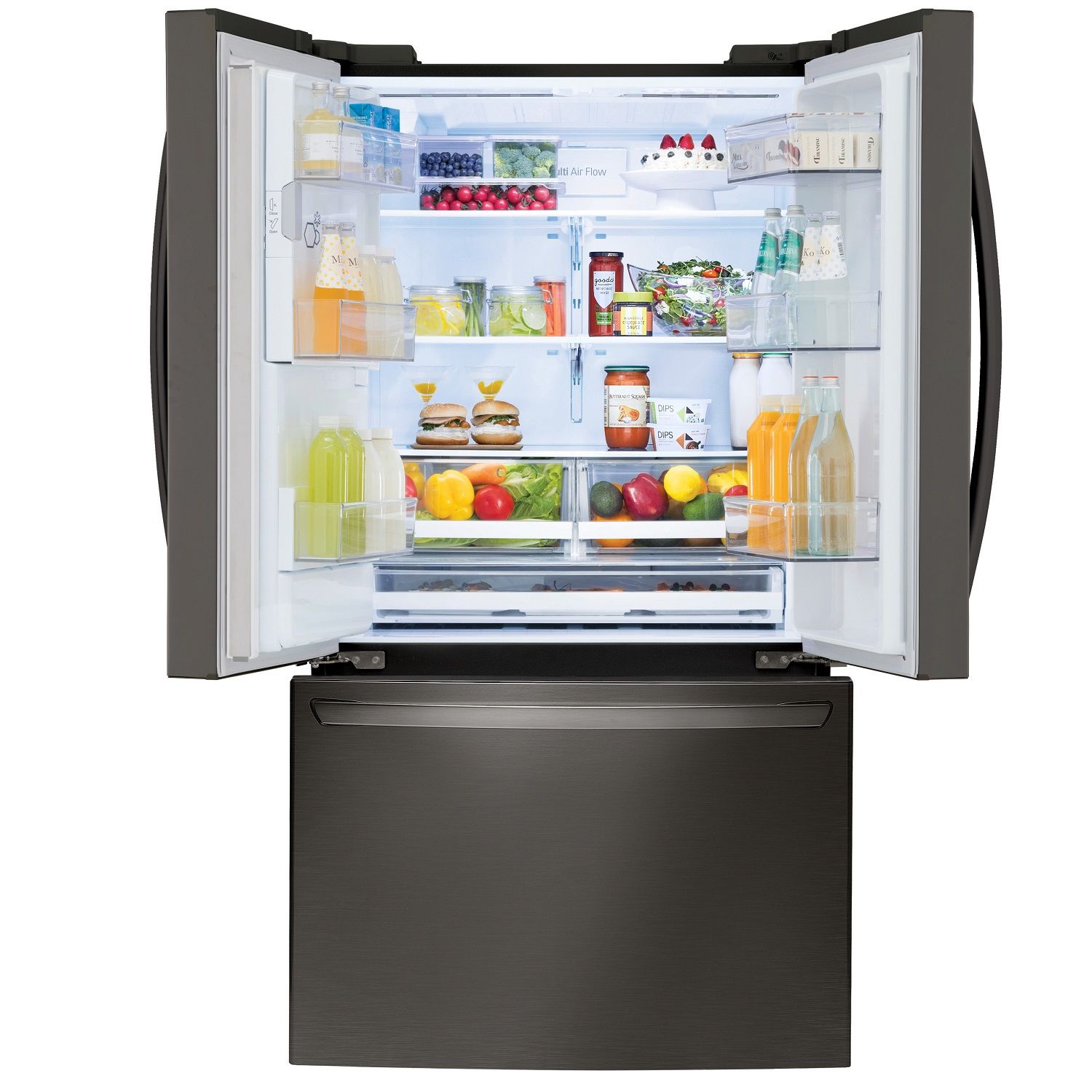LG Smudge Resistant Black Stainless Steel 36" 28 Cu.ft French Door Refrigerator with Ice & Water Dispenser - LRFS28XBD