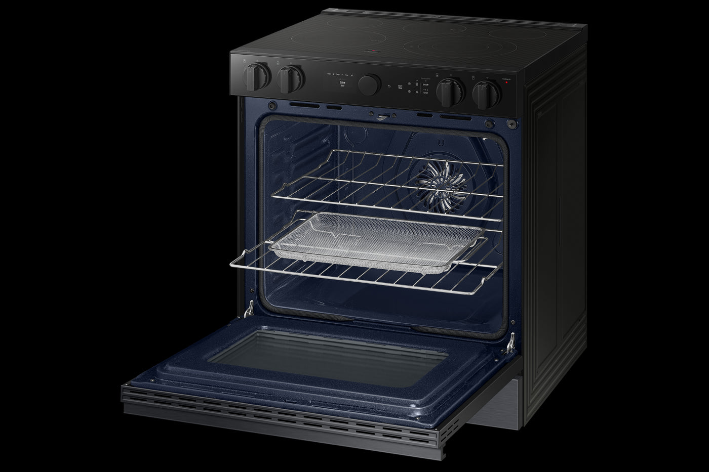 Samsung BESPOKE Matte Black Steel 30" True Convection Slide In Range with Air Sous Vide & Air Fry (6.3cu.ft.) - NSE6DG8500MTAC