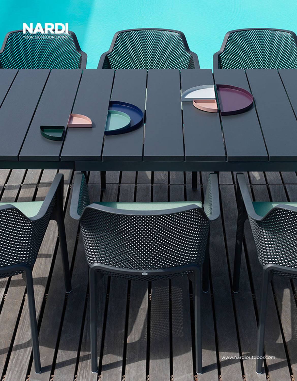 Nardi Rio / Trill 11-Piece Extendable 83"-110" Outdoor Dining Package - Anthracite/Peyton Granite