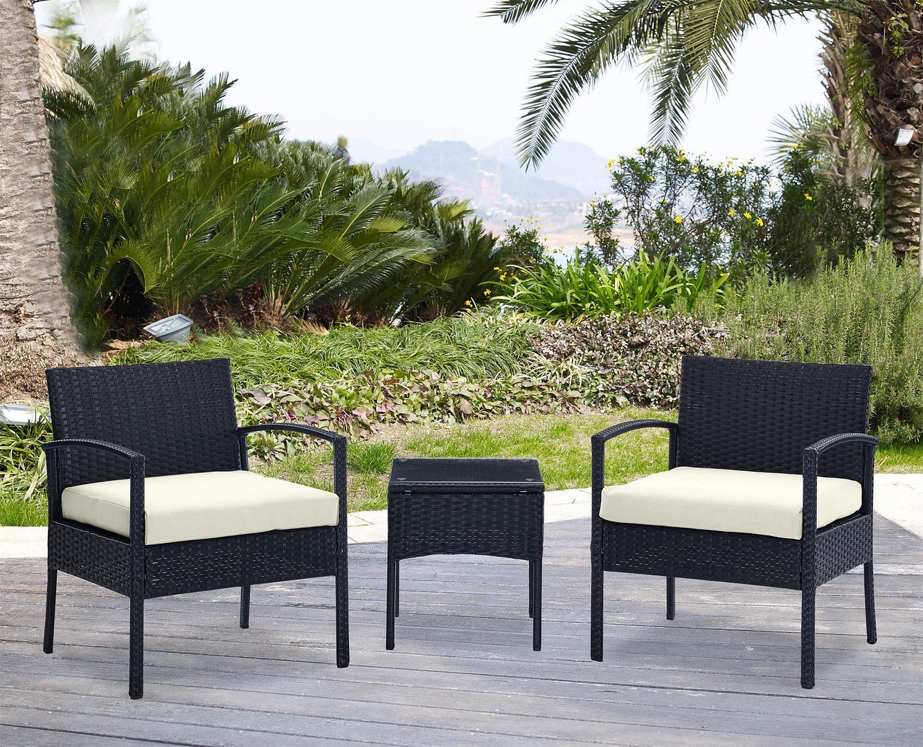 Austwell 3-Piece Outdoor Conversation Set - Black/Cream
