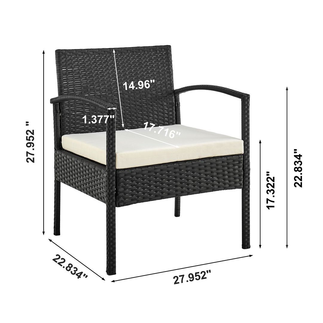 Austwell 3-Piece Outdoor Conversation Set - Black/Cream