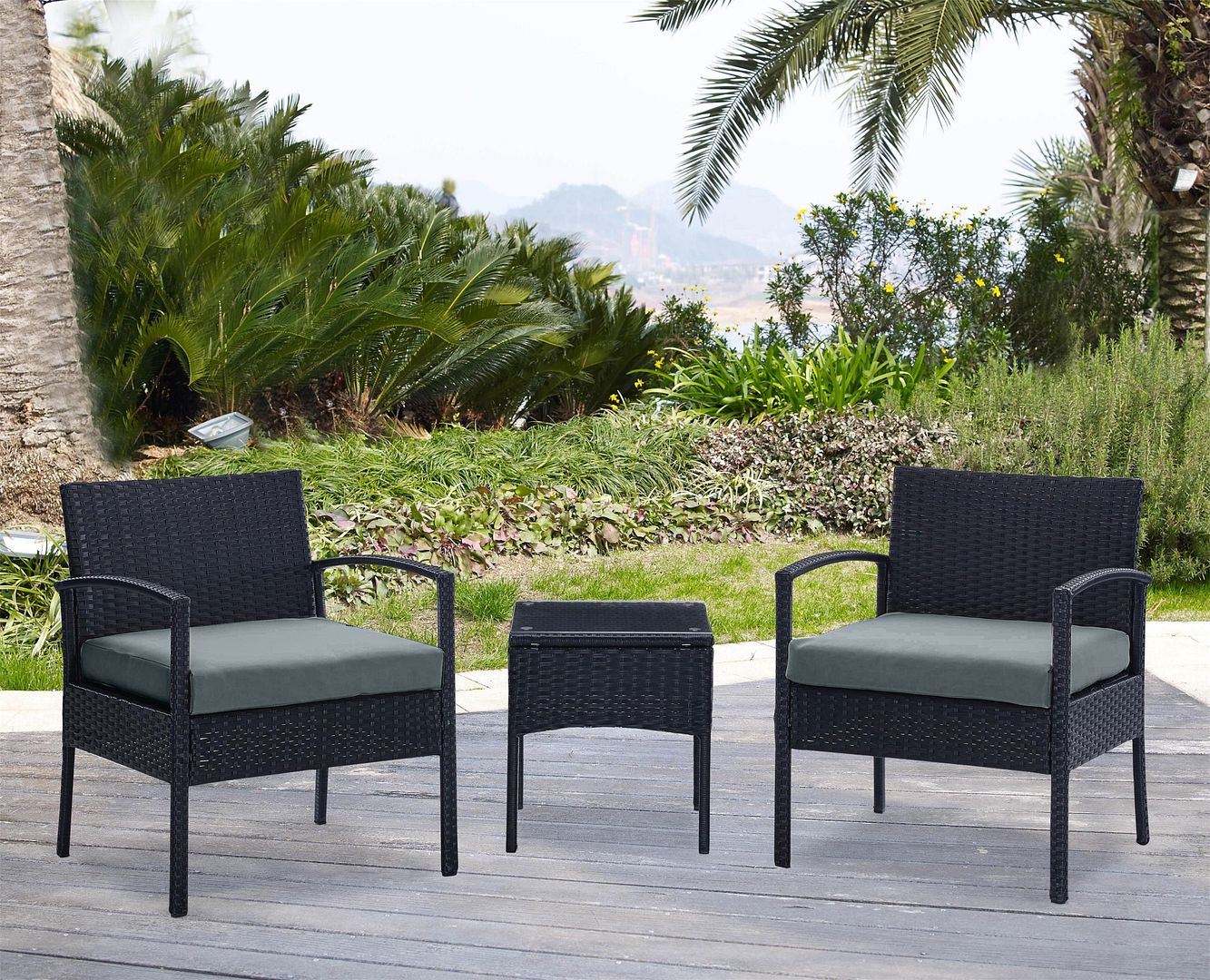 Austwell 3-Piece Outdoor Conversation Set - Black/Grey