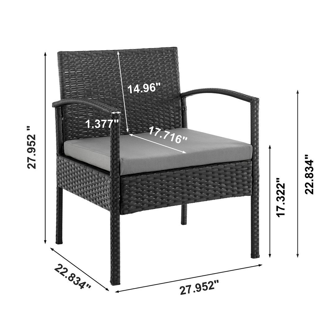 Austwell 3-Piece Outdoor Conversation Set - Black/Grey