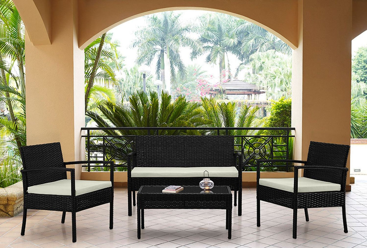 Austwell 4-Piece Outdoor Conversation Set - Black/Cream