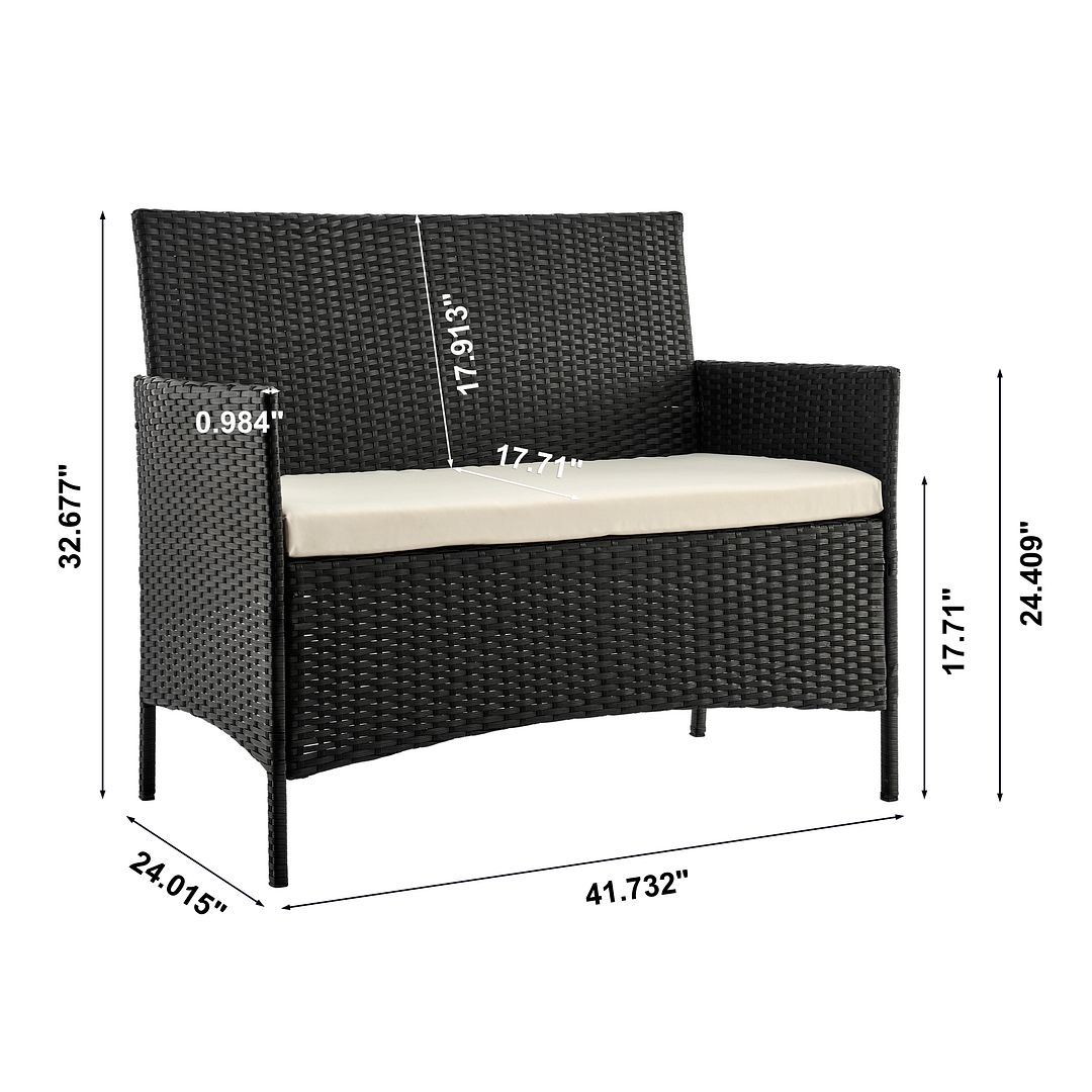 Lavaca 4-Piece Outdoor Conversation Set - Black/Cream