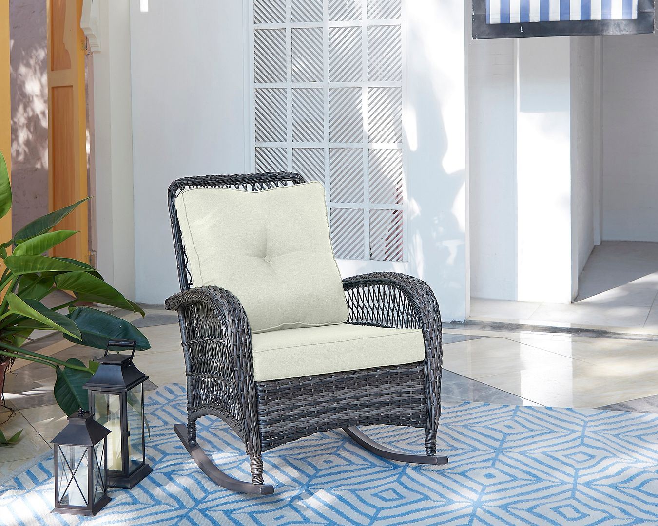 Cypremort Outdoor Rocking Chair - Mixed Grey Weave/Cream