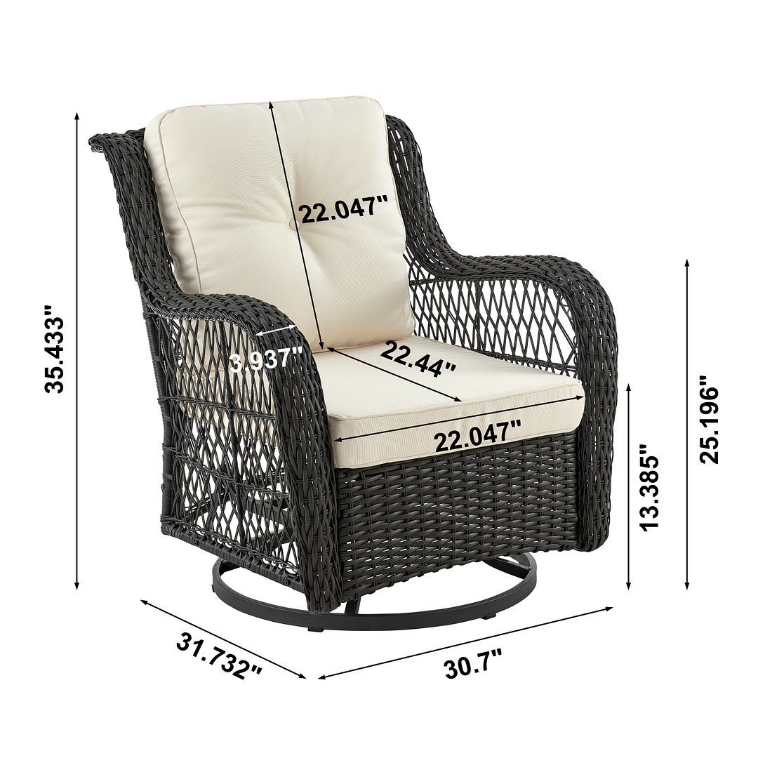 Cypremort Swivel 3-Piece Outdoor Conversation Set - Mixed Grey Weave/Cream