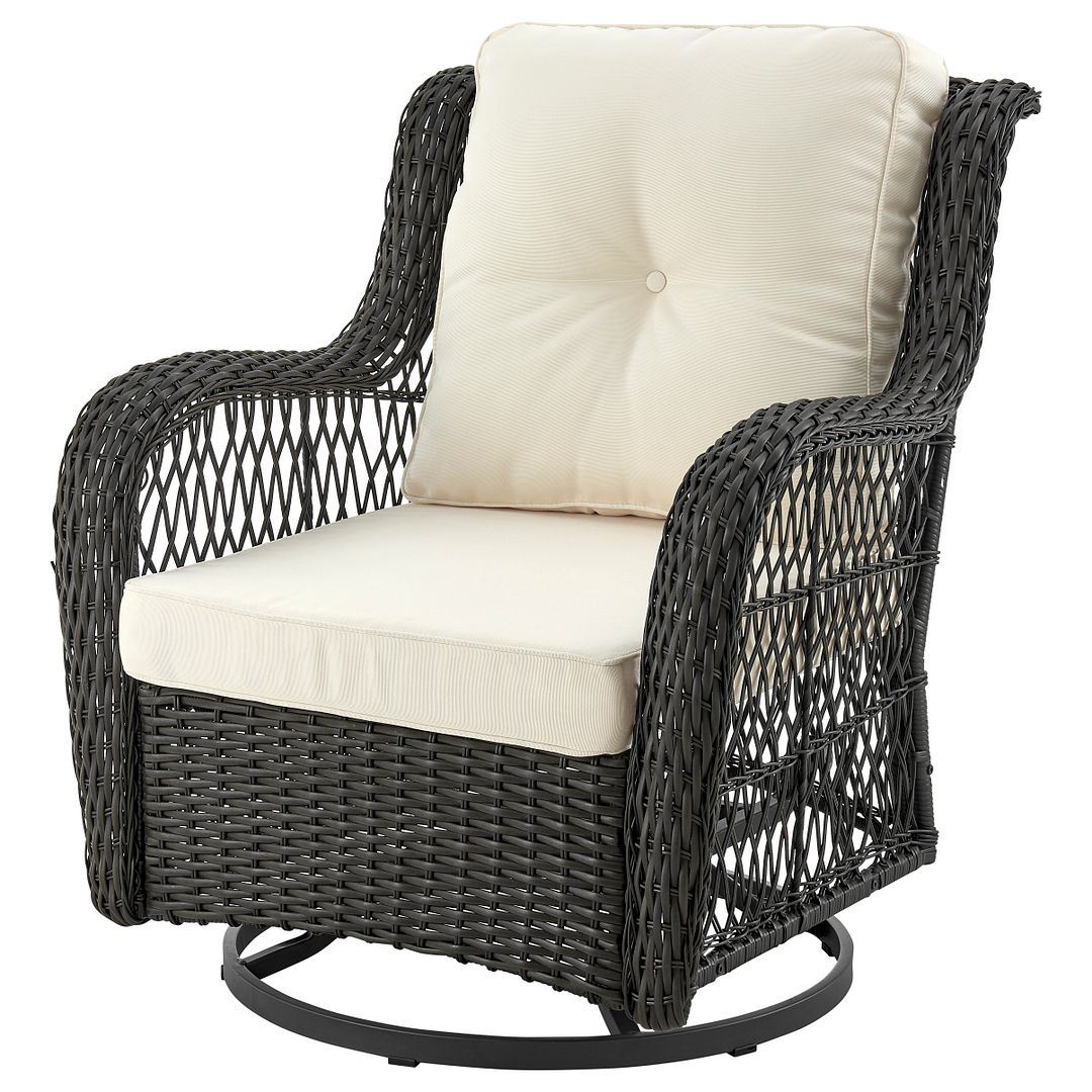 Cypremort Swivel 3-Piece Outdoor Conversation Set - Mixed Grey Weave/Cream