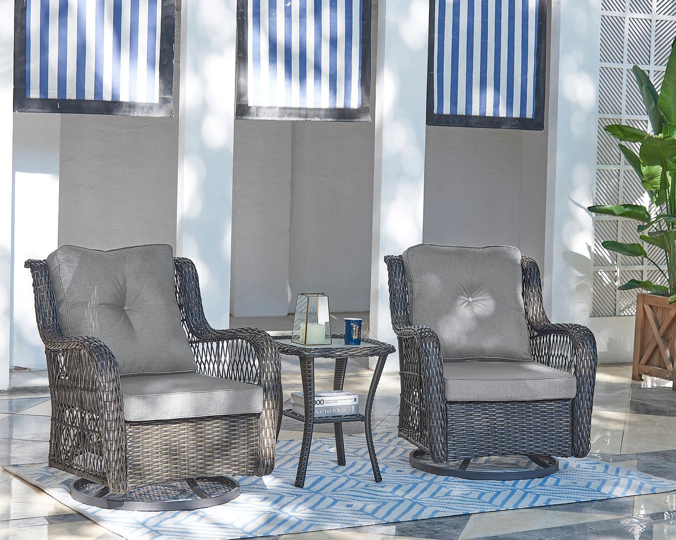 Cypremort Swivel 3-Piece Outdoor Conversation Set - Mixed Grey