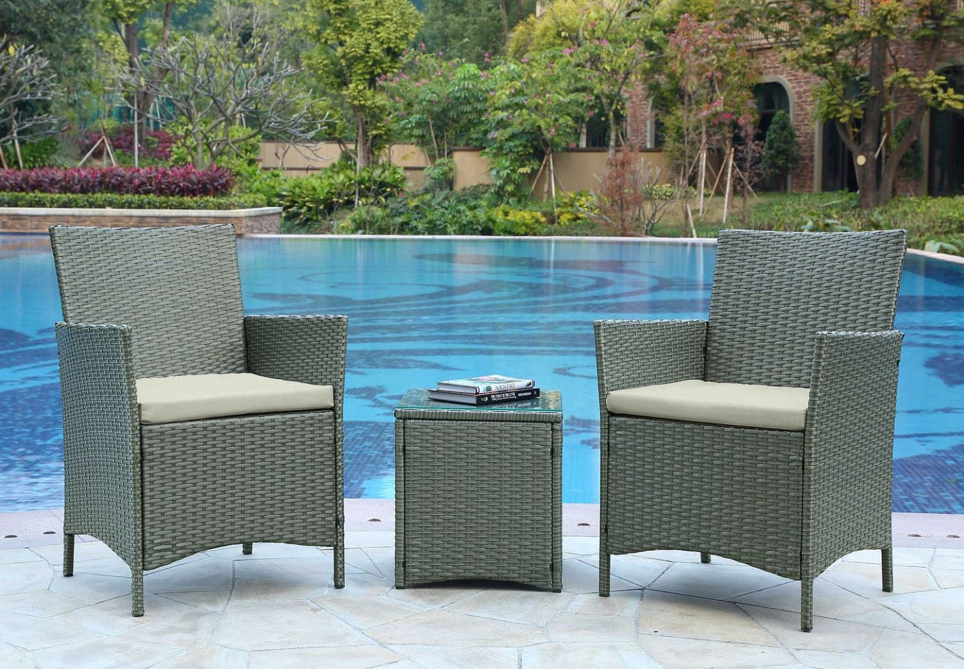 Lavaca 3-Piece Outdoor Conversation Set - Grey/Cream