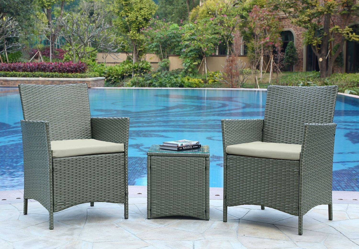 Lavaca 3-Piece Outdoor Conversation Set - Grey/Cream
