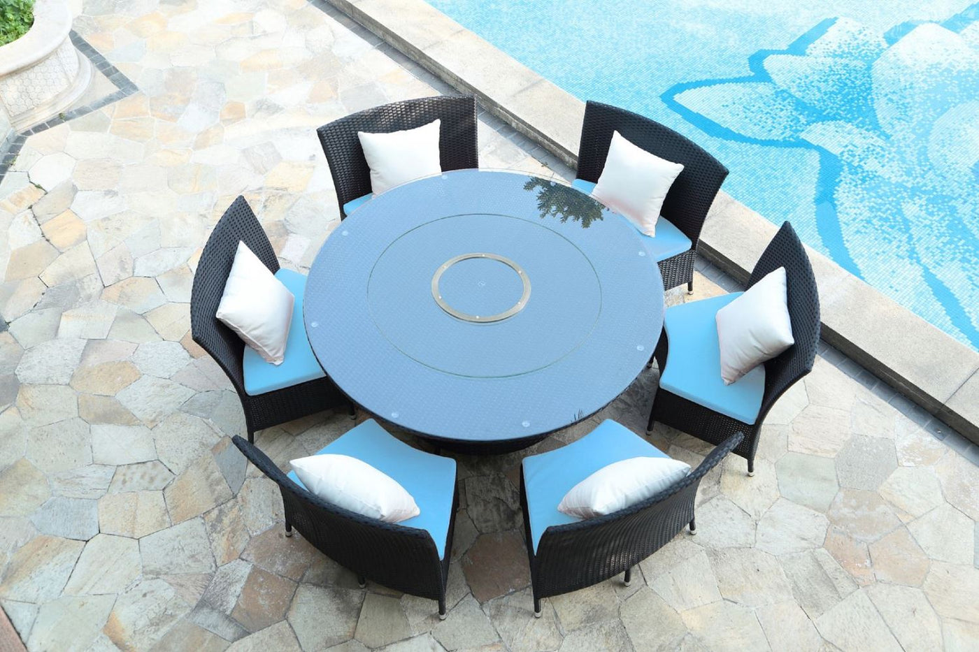 Andaman 7 Piece Outdoor Dining Set - Sky Blue/Black