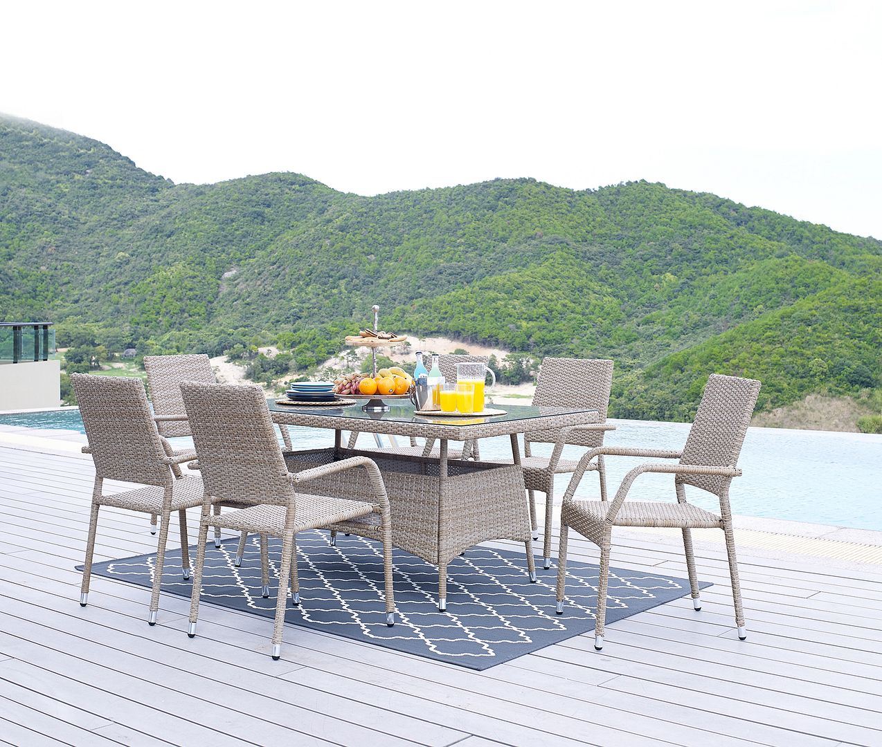 Nueces 7-Piece Stackable Outdoor Dining Package - Nature Tan Weave