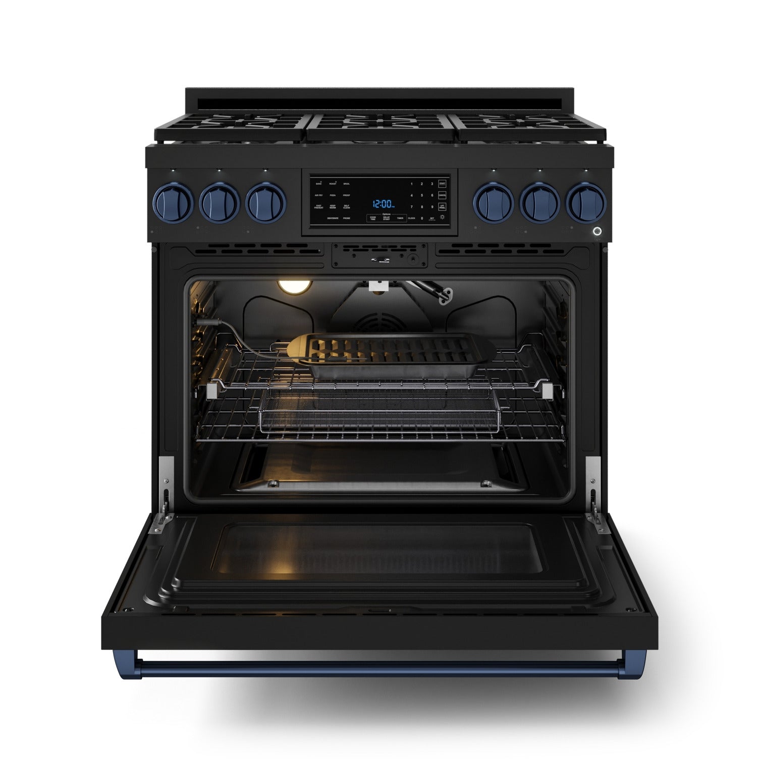 Thor Kitchen Black Stainless Steel Freestanding Professional Liquid Propane Gas Range|Gordon Ramsay Series (6 cu.ft.) - RSG36BLP-BLU
