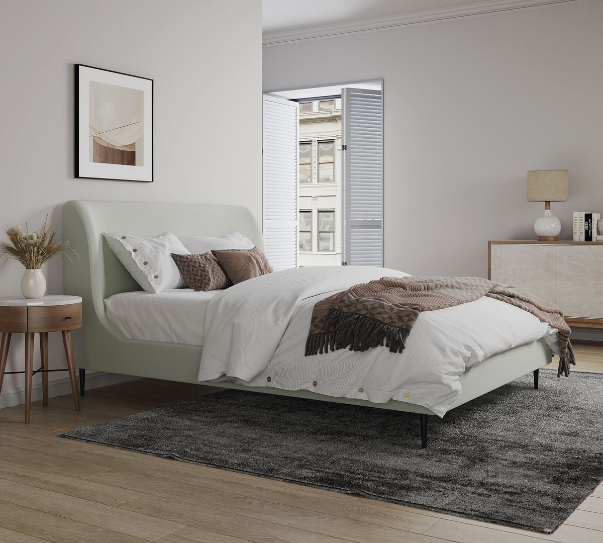 Stege Full-Size Bed - Cream/Black Legs