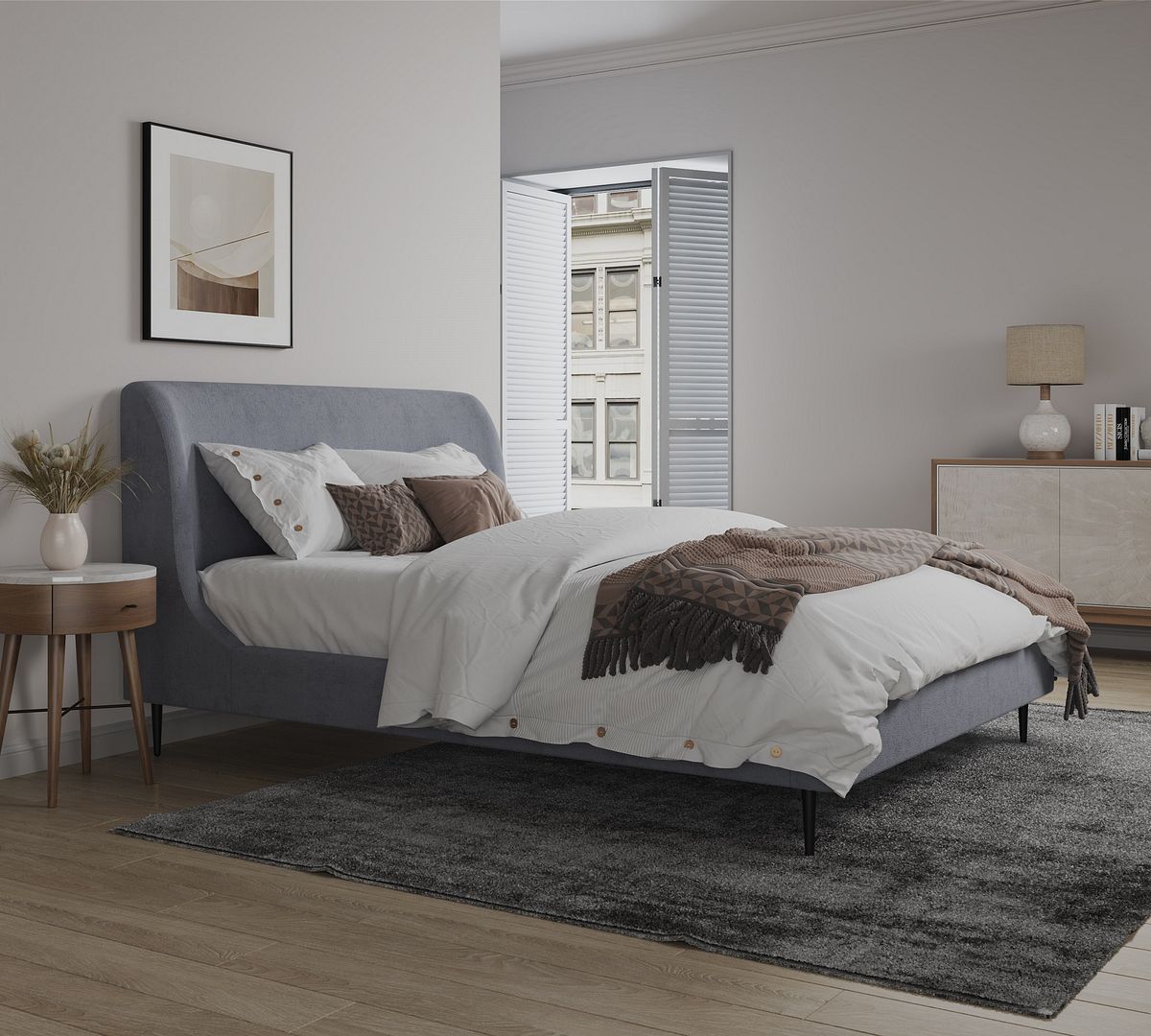 Stege Queen Bed - Grey/Black Legs