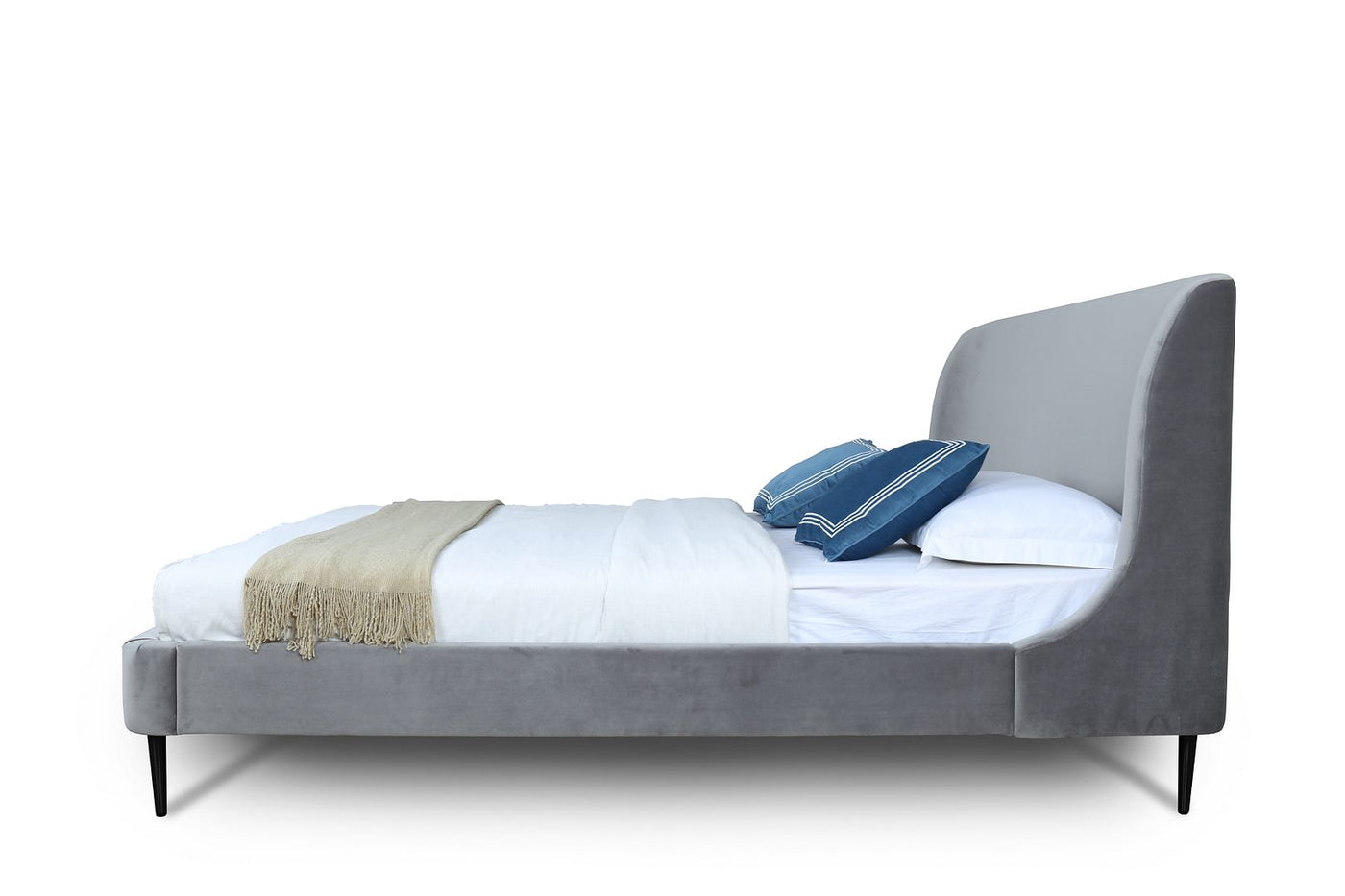 Stege Queen Bed - Grey/Black Legs