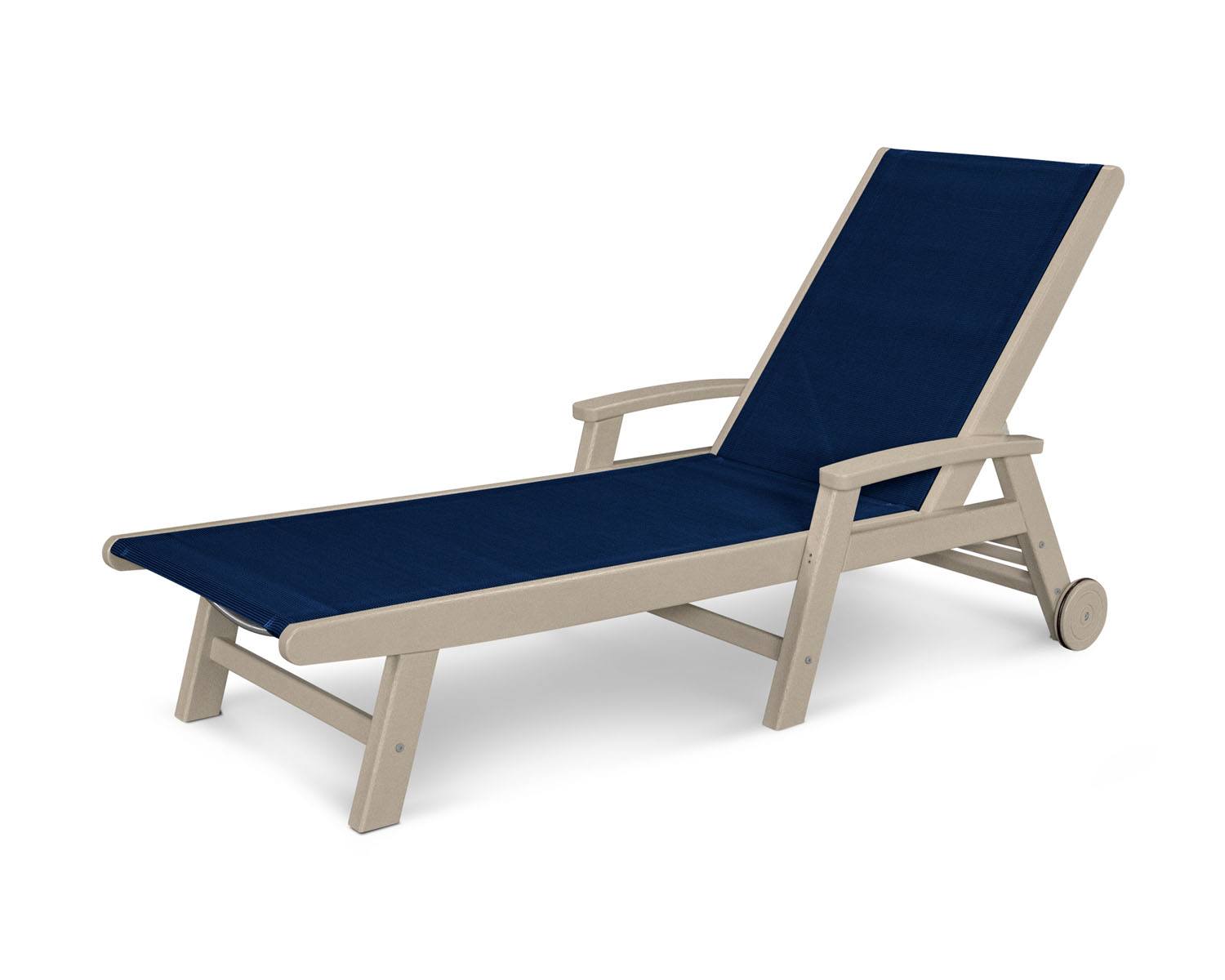 POLYWOOD® Coastal Wheel Chaise - Sand/Navy Blue
