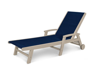 POLYWOOD® Coastal Wheel Chaise - Sand/Navy Blue