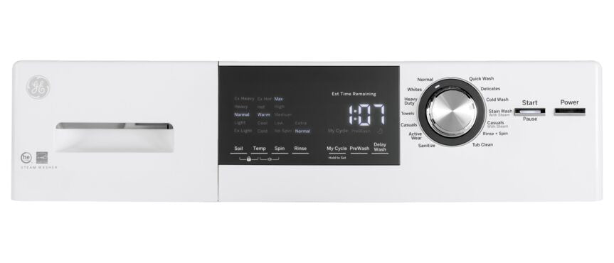 GE White Front Load Washer with Steam (2.8 IEC Cu.Ft.) - GFW148SSMWW