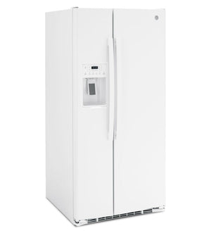 GE White 33" Side-by-Side Refrigerator with Ice & Water Dispenser (23 Cu. Ft.)- GSS23GGPWW