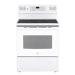 GE White Freestanding Electric Convection Range with No-Preheat Air Fry (5.0 Cu. Ft.) - JCB830DVWW