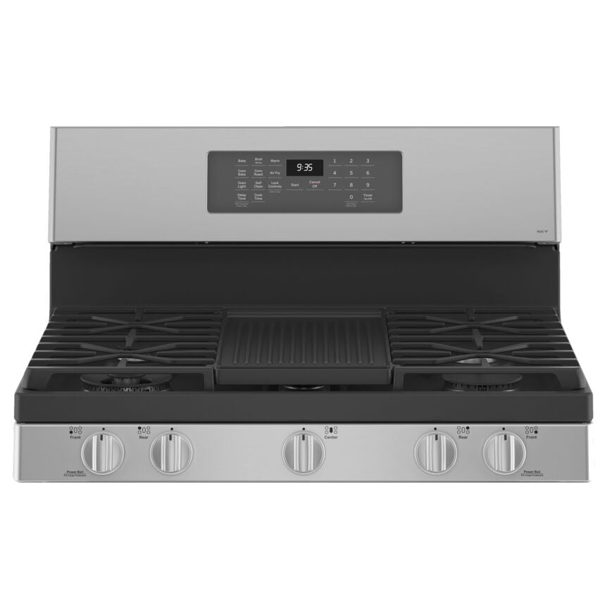 GE Profile Stainless Steel 30" Freestanding Dual-Fuel Range with Air Fry and Storage Drawer (5.7 Cu.Ft) - PC2B935YPFS