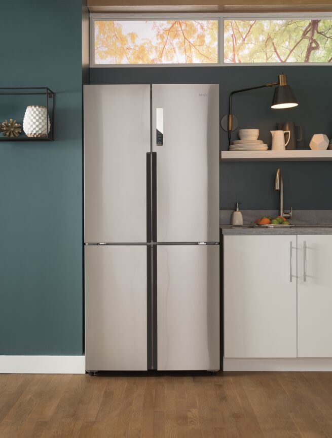 Haier Fingerprint Resistant Stainless Steel 33" Counter Depth 4-Door Refrigerator (16.4 Cu.Ft.) - QHE16HYPFS