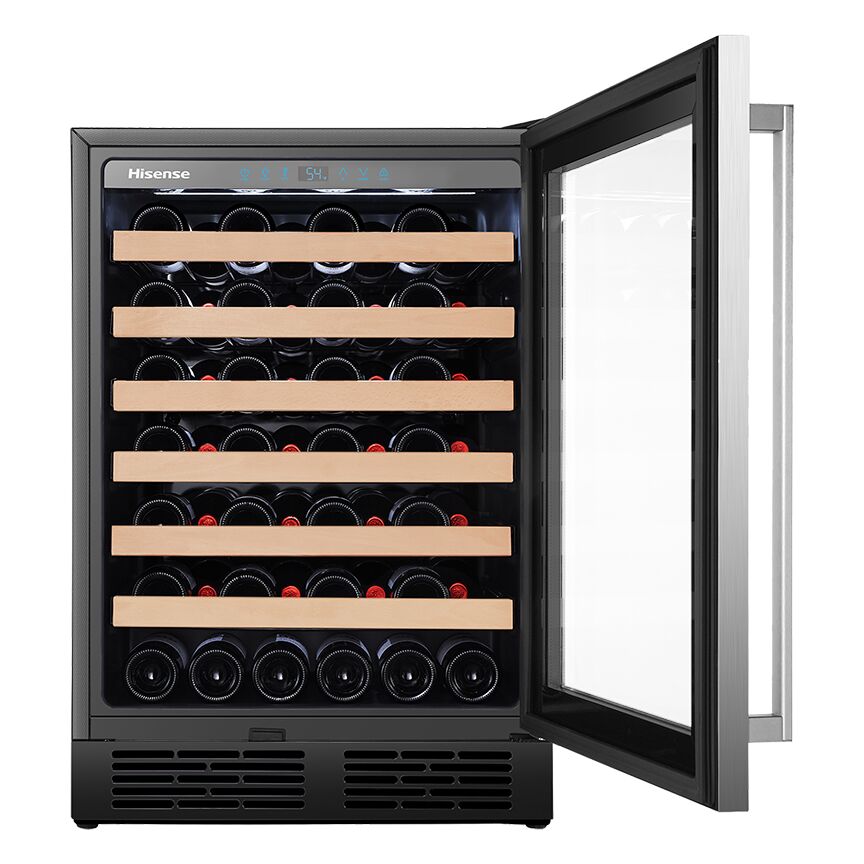 Hisense Stainless Steel Single Zone Freestanding or Built-In Wine Fridge 54 Bottle - HWS54029SS