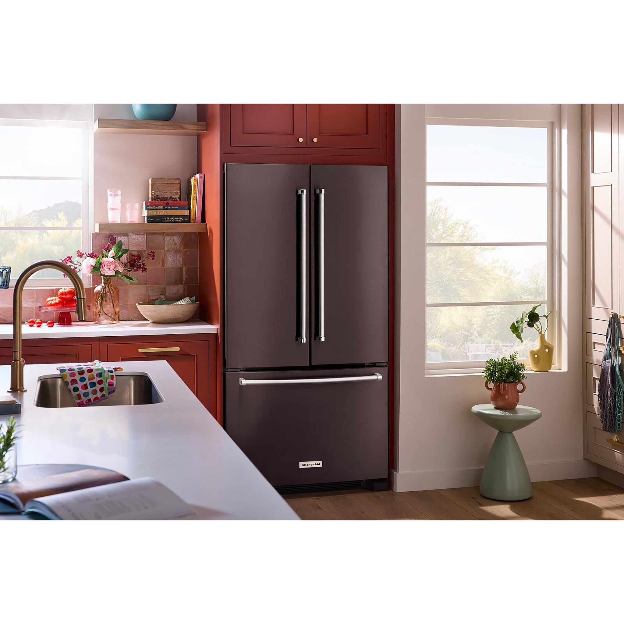 KitchenAid Fingerprint Resistant Black Stainless Counter-Depth French Door Refrigerator (20 Cu.Ft.) - KRFC136RBS