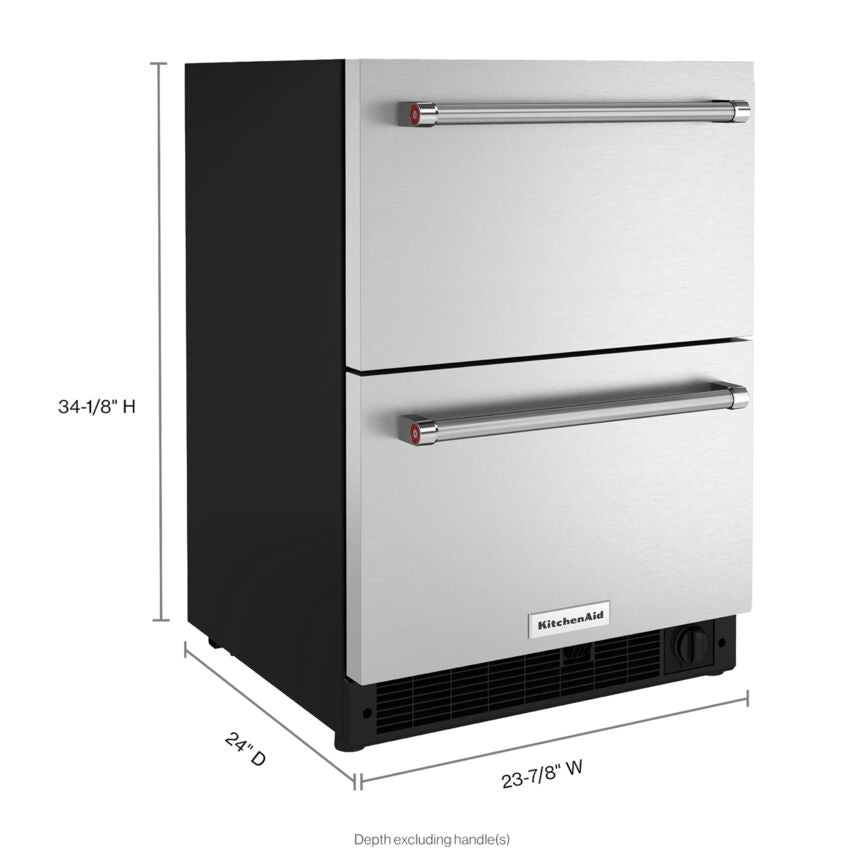 KitchenAid Stainless Steel 24" Undercounter Double-Drawer Refrigerator/Freezer (4.29 Cu Ft) - KUDF204KSB