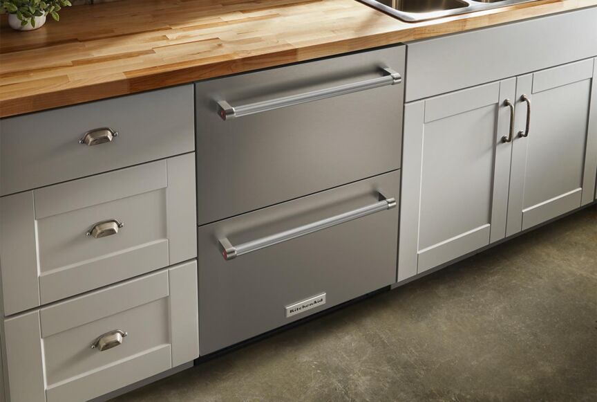 KitchenAid Stainless Steel 24" Undercounter Double-Drawer Refrigerator/Freezer (4.29 Cu Ft) - KUDF204KSB