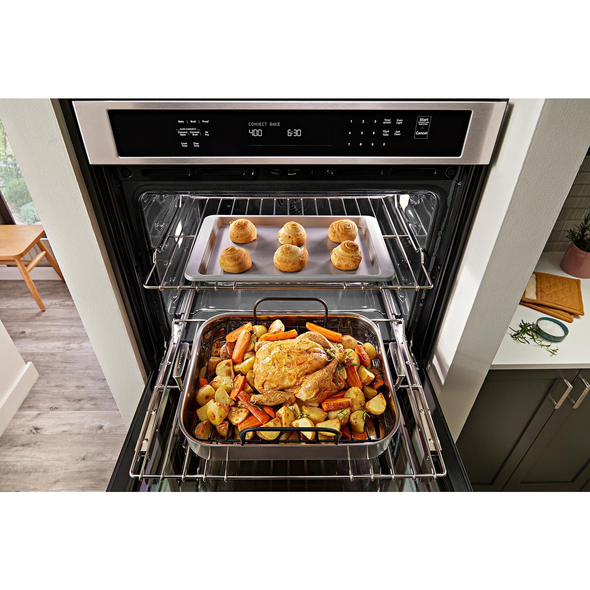 KitchenAid Black Stainless Steel with PrintShield™ Finish 30" Wall Oven and Microwave Combination (5.0 Cu. Ft. / 1.4 Cu. Ft.)- KOEC530PBS